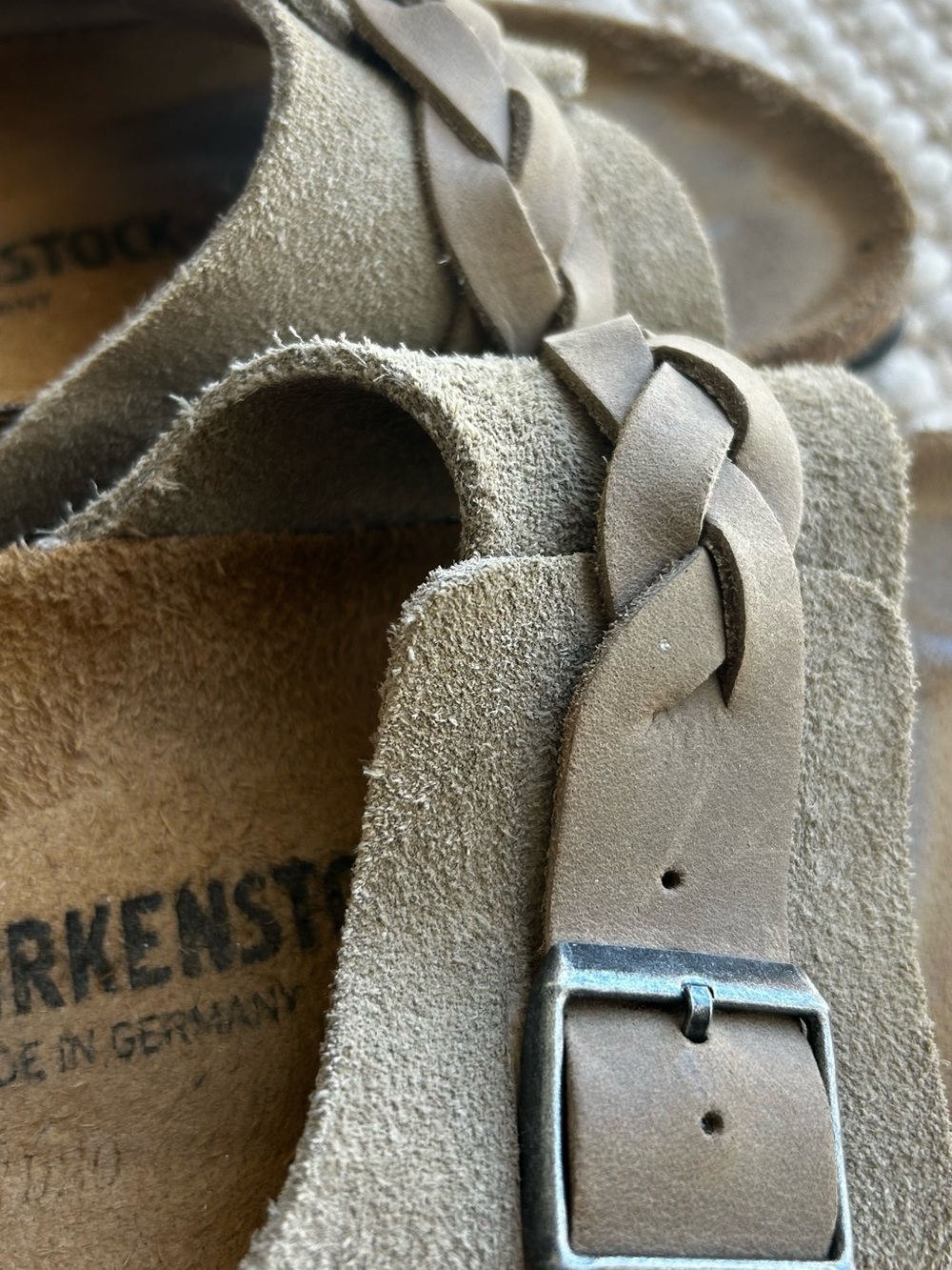 Birkenstock Oita Suede Leather Braided Slides Sandals Taupe Size 40 US 9 Narrow - Picture 2 of 6